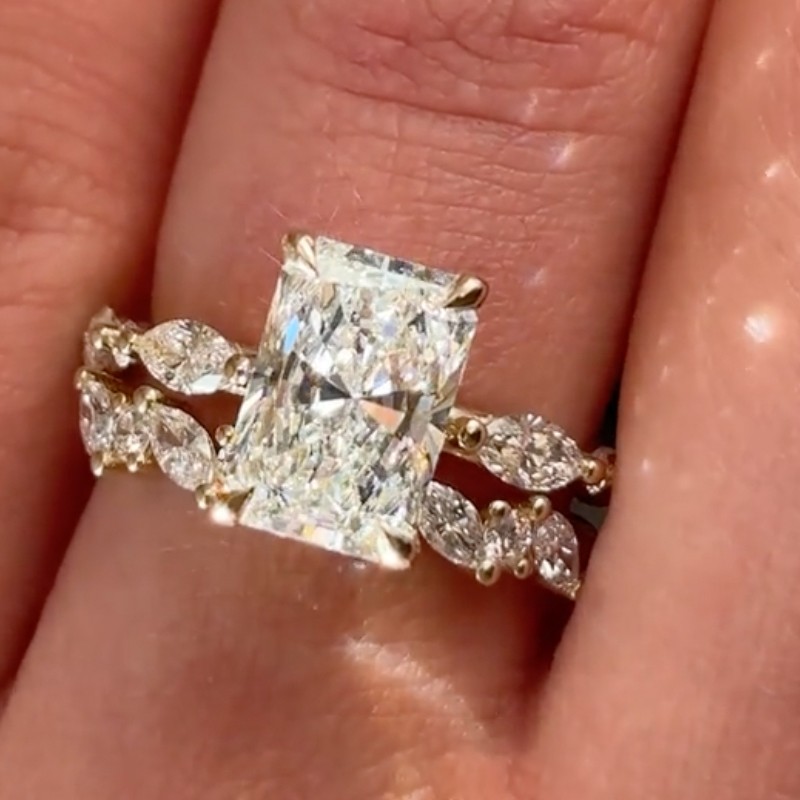BS1826YS-2-1760264223 S925 2PC 3.5Ct Radiant Cut Wedding Ring Set With Unique Wedding Band - Image 1