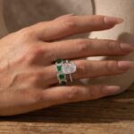 S925 Vintage 5.5Ct Cushion Cut Wedding Ring Set With Halo Emerald Cut Half Wedding Band - Image 2