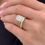 S925 2PC Yellow Gold Wedding Set 8.5Ct Cushion Cut Hidden Halo Engagement Ring With Eternity Round Cut Wedding Band