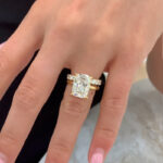 S925 2PC Yellow Gold Wedding Set 8.5Ct Cushion Cut Hidden Halo Engagement Ring With Eternity Round Cut Wedding Band - Image 3