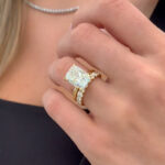 S925 2PC Yellow Gold Wedding Set 8.5Ct Cushion Cut Hidden Halo Engagement Ring With Eternity Round Cut Wedding Band - Image 2