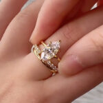 S925 3PC 3.0Ct Split Shank Marquise Cut Yellow Gold Wedding Ring Set with Open Wedding Band