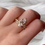 S925 3PC 3.0Ct Split Shank Marquise Cut Yellow Gold Wedding Ring Set with Open Wedding Band - Image 2
