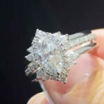 S925 Unique 3.0Ct Halo Marquise Cut Engagement Ring in Sterling Silver with  Marquise & Round Cut Enhancer Chevron Wedding Band - Image 3