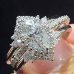 S925 Unique 3.0Ct Halo Marquise Cut Engagement Ring in Sterling Silver with  Marquise & Round Cut Enhancer Chevron Wedding Band - Image 2