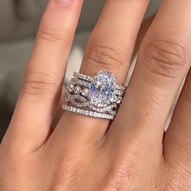 BS1854PS-2-1762141383 S925 5PC 4.0 Carat Classic Oval Cut Simulated Diamond Wedding Ring Set - Image 1
