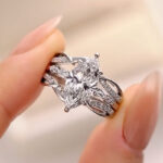 S925 4.0Ct 6 Prong Marquise Cut Engagement Ring with Enhancer Wedding Ring - Image 2