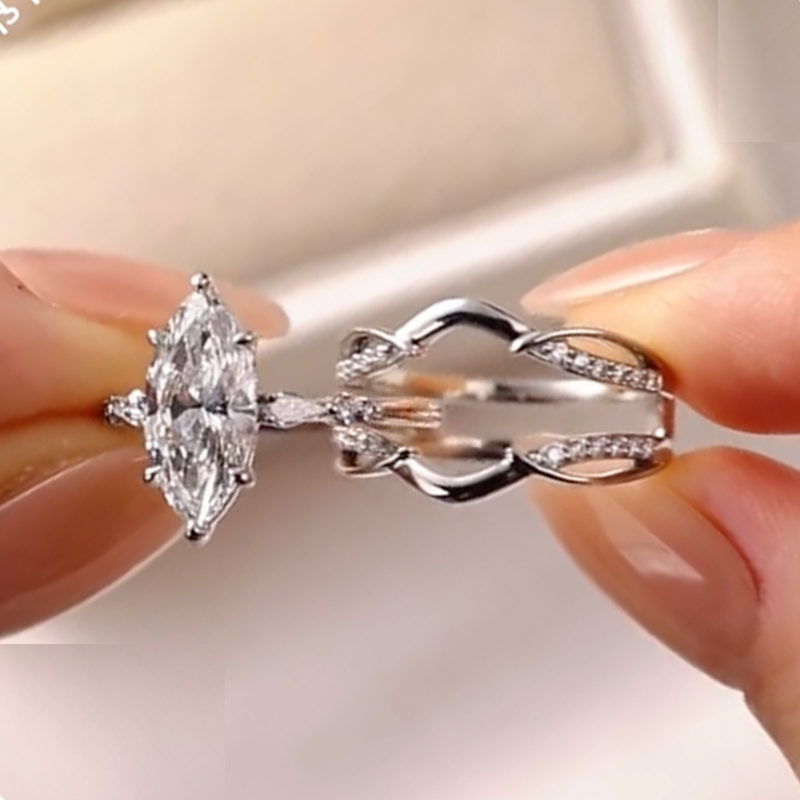 BS1873PS S925 4.0Ct 6 Prong Marquise Cut Engagement Ring with Enhancer Wedding Ring - Image 1