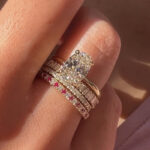 S925 4PC/3PC 4.0Ct Oval Cut Yellow Gold Engagement Ring Set with Red&White Color Stone Round Cut Band