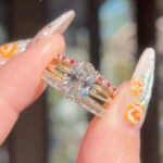S925 4PC/3PC 4.0Ct Oval Cut Yellow Gold Engagement Ring Set with Red&White Color Stone Round Cut Band - Image 4