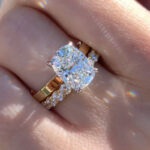 S925 8.5Ct Cushion Cut Hidden Halo Wedding Ring Set with Round Cut Wedding Band