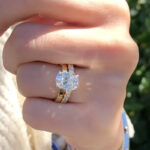 S925 8.5Ct Cushion Cut Hidden Halo Wedding Ring Set with Round Cut Wedding Band - Image 2