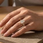 S925 2PC 5.0Ct Side Stone Radiant Cut Yellow Gold Engagement Ring with Round Cut Wedding Band - Image 3