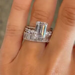 S925 3PC 5.0Ct Solitaire Emerald Cut Engagement Ring With Eternity Emerald Cut& Open Wedding Band