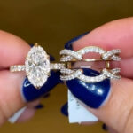 S925 3.0Ct Halo Marquise Cut Engagement Ring with Enhancer Wedding Ring