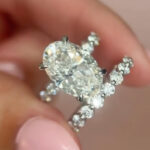 S925 6.0CT Oval Cut Engagement Ring in Sterling Silver with Classic Round Cut Half Eternity Thin Wedding Band