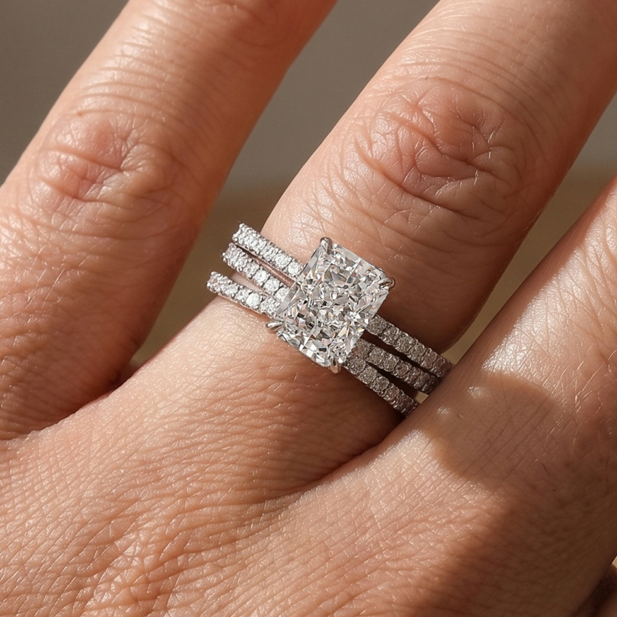 BS1996PS-2-Tsj10G S925 3.5Ct Radiant Cut Engagement Ring in Sterling Silver with Classic X Criss Cross Wedding Band - Image 1