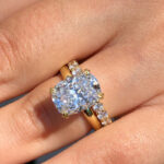 S925 2PC 8.0Ct Cushion Cut Yellow Gold Engagement Ring Set with Round Cut Band