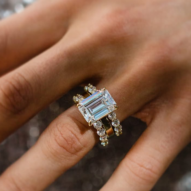 BS2006YS-1-2fKMNS S925 4.5Ct Emerald Cut Wedding Ring Set With 3PC Open Wedding Bands - Image 1