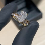 S925 2PC 3.0Ct Cushion Cut Yellow Gold Engagement Ring Set with Marquise & Round Cut Band - Image 2