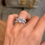 S925 4.0Ct Wedding Set Oval Cut Hidden Halo Engagement Ring With Eternity Round Cut Stackable Wedding Band - Image 2