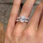 S925 4.0Ct Wedding Set Oval Cut Hidden Halo Engagement Ring With Eternity Round Cut Stackable Wedding Band - Image 3