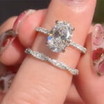 S925 4.0Ct Oval Cut Engagement Ring in Sterling Silver with Elegant Pave Twist Eternity Wedding Band