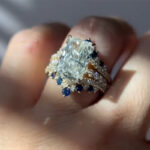 S925 Sterling Silver Classic 7.0Ct Radiant Cut Engagement Ring with Pave Full Eternity Blue & White Enhancer Wedding Band - Image 3