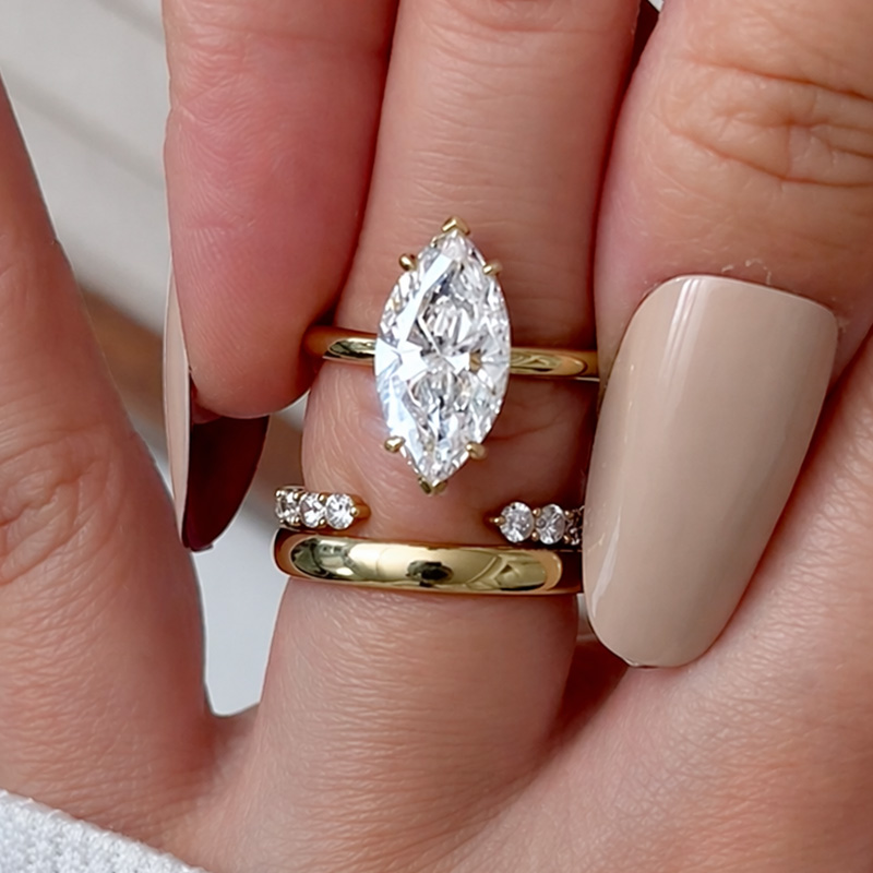 BS2060YS-2-GuL9Wy S925 Solitaire 4.0Ct Marquise Cut Hidden Halo Engagement Ring in Sterling Silver with Classic Open Wedding Band - Image 1