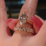 S925 Solitaire 4.0Ct Marquise Cut Engagement Ring in Sterling Silver with Unique Half Pear & Round Cut Wedding Band