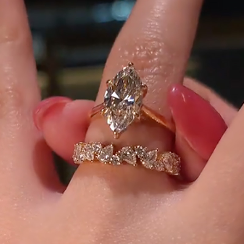 BS2061YS-1-dsct5o S925 Solitaire 4.0Ct Marquise Cut Engagement Ring in Sterling Silver with Unique Half Pear & Round Cut Wedding Band - Image 1