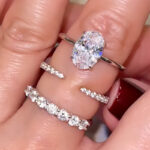S925 Sterling Silver Solitaire 4.0Ct Oval Cut Hidden Halo Engagement Ring with Open&Half Round Cut Wedding Bands