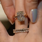 S925 Solitaire 6.5Ct Elongated Cushion Cut Engagement Ring in Sterling Silver with Classic Emerald Cut Wedding Band