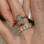 S925 Solitaire 6.5Ct Elongated Cushion Cut Engagement Ring in Sterling Silver with Oval Cut Wedding Band