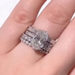 S925 Classic 4.0Ct Oval Cut Hidden Halo Engagement Ring in Sterling Silver with 3PC 1.75Ct Round Cut & 2.0Ct Emerald Cut Wedding Band