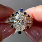 S925 8.0Ct Hidden Halo Oval Cut Engagement Ring in Sterling Silver with Pavé Full Eternity Blue&White Stone Enhancer Wedding Band