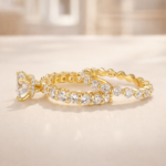 Moissanite 2.0Ct Side Stone Round Cut Yellow Gold Engagement Ring with 1.5Ct Round Cut Wedding Band - Image 5