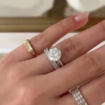 S925 Moissanite 4.0Ct Solitaire Round Cut Engagement Ring in Sterling Silver with Classic Wedding Band