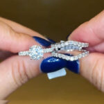 S925 Moissanite 2.0Ct Round Cut Engagement Ring in Sterling Silver with Vintage Enhancer Wedding Band