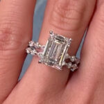 S925 Luxurious 3.5Ct Moissanite Emerald Cut Classic Engagement Ring in Sterling Silver with Marquise&Round Cut Eternity Wedding Band