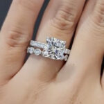 S925 Moissanite 2.5Ct Cushion Cut Engagement Ring in Sterling Silver with Eternity Wedding Band