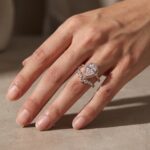 S925 Elegant Rose Gold 2.2 Carat Halo Pear Cut Bridal Ring Set In Sterling Silver - Image 3