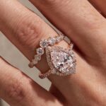 S925 Elegant Rose Gold 2.2 Carat Halo Pear Cut Bridal Ring Set In Sterling Silver