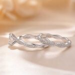 S925 Moissanite Twist 1.2Ct Round Cut 18K White Gold Pave Engagement Ring with Twist Wedding Band - Image 6