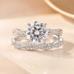 S925 Moissanite Twist 2.0Ct Round Cut Engagement Ring With Classic Twist Wedding Band - Image 4