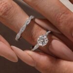S925 Moissanite 1Ct Round Twist Bridal Ring Set Promise Ring With 0.35Ct Wedding Band Stackable Rings
