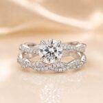 S925 Moissanite 1Ct Round Twist Bridal Ring Set Promise Ring With 0.35Ct Wedding Band Stackable Rings - Image 4