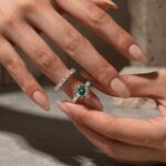 S925 Green Moissanite Hidden Halo 3.0Ct Round Cut Engagement Ring with Classic 2.5Ct Round Cut Wedding Band - Image 2