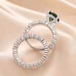 S925 Green Moissanite Hidden Halo 3.0Ct Round Cut Engagement Ring with Classic 2.5Ct Round Cut Wedding Band - Image 6