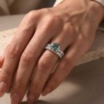 S925 Green Moissanite Hidden Halo 3.0Ct Round Cut Engagement Ring with Classic 2.5Ct Round Cut Wedding Band - Image 3
